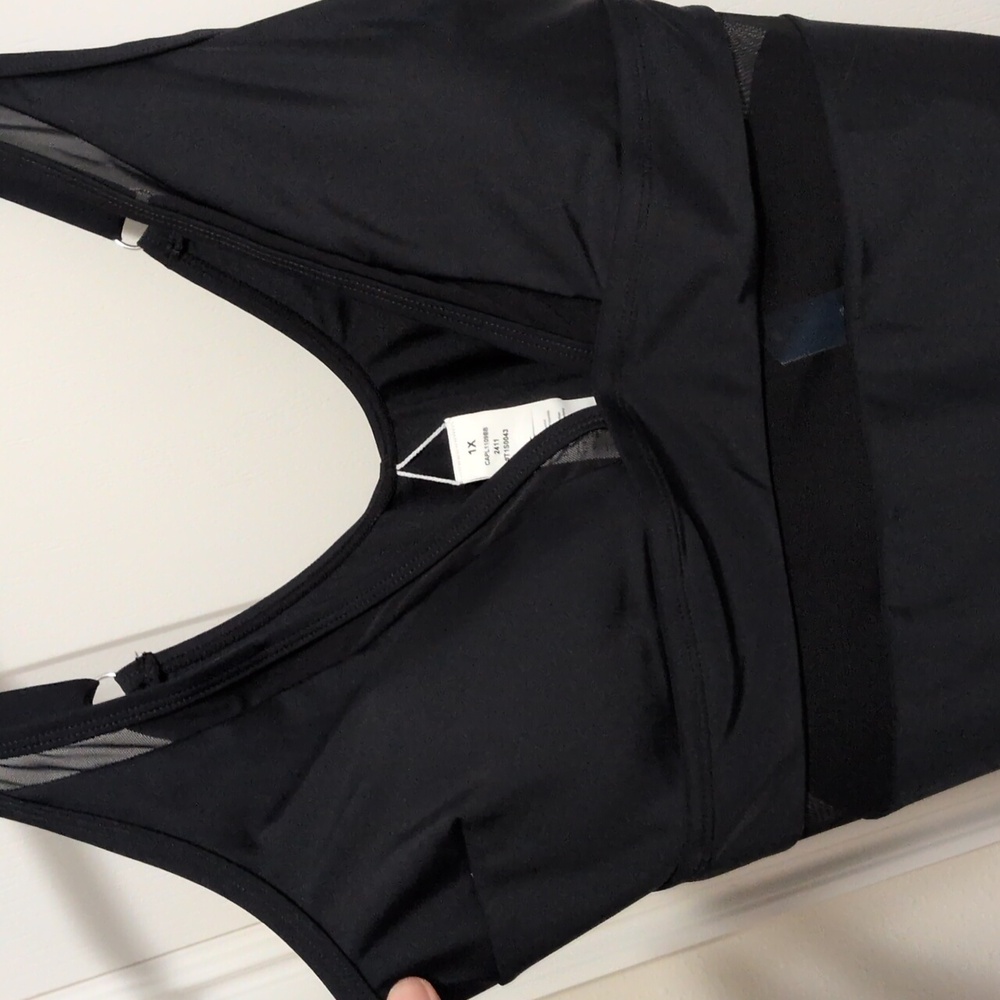 Low Cut Black One Piece Bathing Suit With Mesh - Picture 4 of 8